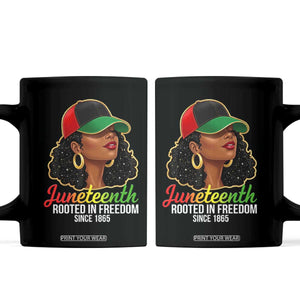 Black Woman Juneteenth Graphic Coffee Mug Rooted In Freedom Since 1865 TS12 Black Print Your Wear