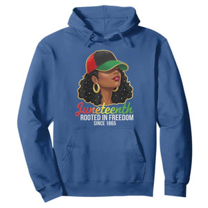 Black Woman Juneteenth Graphic Hoodie Rooted In Freedom Since 1865 TS12 Royal Blue Print Your Wear