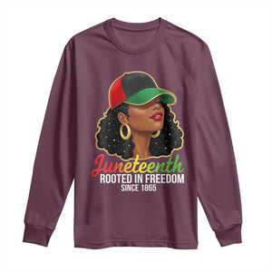 Black Woman Juneteenth Graphic Long Sleeve Shirt Rooted In Freedom Since 1865 TS12 Maroon Print Your Wear