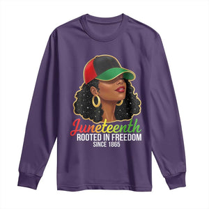 Black Woman Juneteenth Graphic Long Sleeve Shirt Rooted In Freedom Since 1865 TS12 Purple Print Your Wear