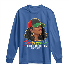 Black Woman Juneteenth Graphic Long Sleeve Shirt Rooted In Freedom Since 1865 TS12 Royal Blue Print Your Wear
