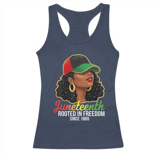 Black Woman Juneteenth Graphic Racerback Tank Top Rooted In Freedom Since 1865 TS12 Navy Print Your Wear