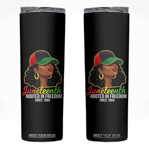 Black Woman Juneteenth Graphic Skinny Tumbler Rooted In Freedom Since 1865 TS12 Black Print Your Wear
