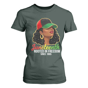 Black Woman Juneteenth Graphic T Shirt For Women Rooted In Freedom Since 1865 TS12 Dark Forest Green Print Your Wear