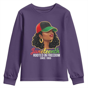Black Woman Juneteenth Graphic Youth Sweatshirt Rooted In Freedom Since 1865 TS12 Purple Print Your Wear