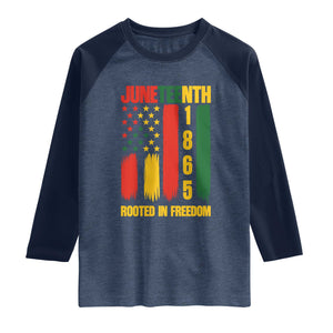 Juneteenth 1865 Freedom Pride Raglan Shirt African American Heritage Graphic TS12 Heather Denim Navy Print Your Wear