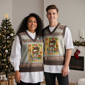Skeleton Juneteenth Freedom V-Neck Knit Sweater Vest African American Pride Gift TS12 Mocha Mousse Print Your Wear