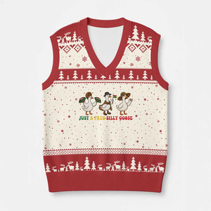 Funny Just A Free Silly Goose V-Neck Knit Sweater Vest Juneteenth Freedom Day TS12 Beige Red Print Your Wear
