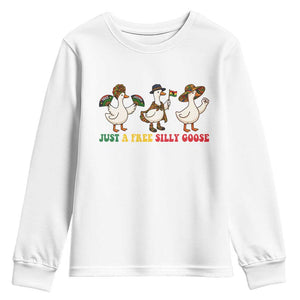 Funny Just A Free Silly Goose Youth Sweatshirt Juneteenth Freedom Day TS12 White Print Your Wear