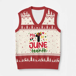 My First Juneteenth V-Neck Knit Sweater Vest African American Baby Freedom Day TS12 Beige Red Print Your Wear