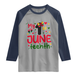 My First Juneteenth Raglan Shirt African American Baby Freedom Day TS12 Sport Gray Navy Print Your Wear