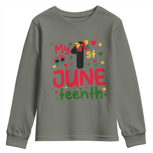 My First Juneteenth Youth Sweatshirt African American Baby Freedom Day TS12 Military Green Print Your Wear