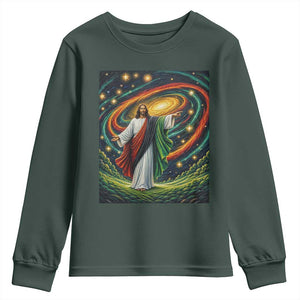 Black Jesus Juneteenth Youth Sweatshirt African American Christian Pride TS12 Dark Forest Green Print Your Wear
