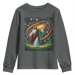 Black Jesus Juneteenth Youth Sweatshirt African American Christian Pride TS12 Dark Heather Print Your Wear