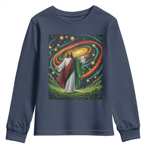 Black Jesus Juneteenth Youth Sweatshirt African American Christian Pride TS12 Navy Print Your Wear