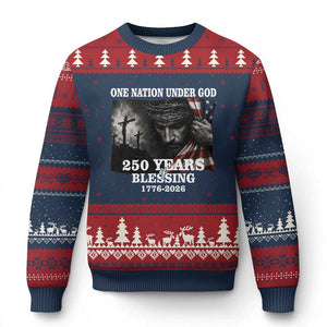 One Nation Under God 250th Anniversary Ugly Christmas Sweater American Patriotic Faith TS12 Navy Red Print Your Wear