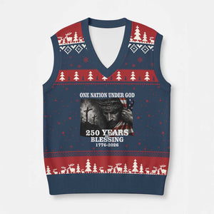 One Nation Under God 250th Anniversary V-Neck Knit Sweater Vest American Patriotic Faith TS12 Navy Red Print Your Wear