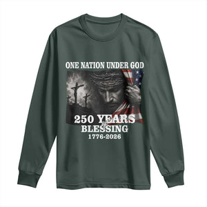 One Nation Under God 250th Anniversary Long Sleeve Shirt American Patriotic Faith TS12 Dark Forest Green Print Your Wear