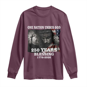 One Nation Under God 250th Anniversary Long Sleeve Shirt American Patriotic Faith TS12 Maroon Print Your Wear