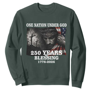 One Nation Under God 250th Anniversary Sweatshirt American Patriotic Faith TS12 Dark Forest Green Print Your Wear