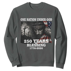 One Nation Under God 250th Anniversary Sweatshirt American Patriotic Faith TS12 Dark Heather Print Your Wear