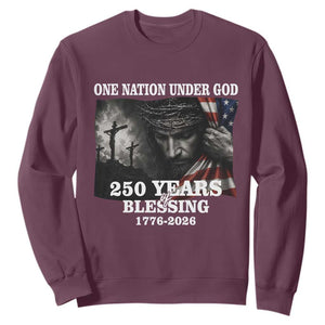One Nation Under God 250th Anniversary Sweatshirt American Patriotic Faith TS12 Maroon Print Your Wear