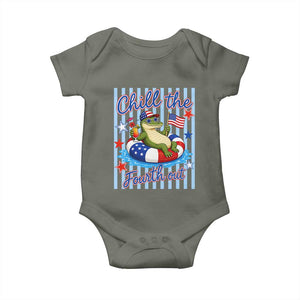 Funny Patriotic Alligator Baby Onesie Chill The Fourth Out TS12 Military Green Print Your Wear