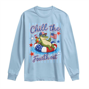 Funny Patriotic Alligator Long Sleeve Shirt Chill The Fourth Out