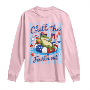 Funny Patriotic Alligator Long Sleeve Shirt Chill The Fourth Out