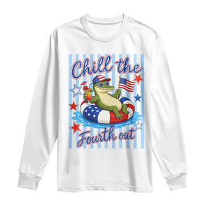 Funny Patriotic Alligator Long Sleeve Shirt Chill The Fourth Out