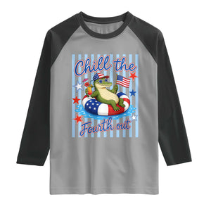 Funny Patriotic Alligator Raglan Shirt Chill The Fourth Out TS12 Sport Gray Black Print Your Wear
