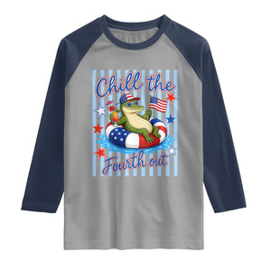Funny Patriotic Alligator Raglan Shirt Chill The Fourth Out TS12 Sport Gray Navy Print Your Wear