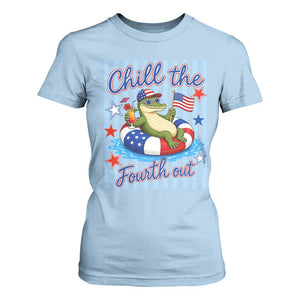 Funny Patriotic Alligator T Shirt For Women Chill The Fourth Out TS12 Light Blue Print Your Wear