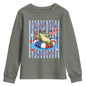Funny Patriotic Alligator Youth Sweatshirt Chill The Fourth Out TS12 Military Green Print Your Wear