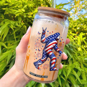 Funny Patriotic Bigfoot Glass Can 4th Of July Freedom