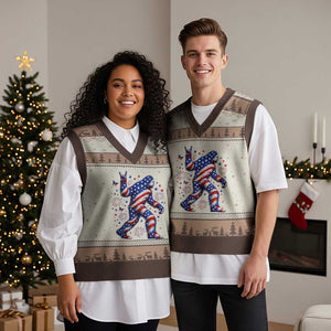 Funny Patriotic Bigfoot V-Neck Knit Sweater Vest 4th Of July Freedom