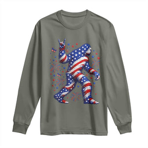 Funny Patriotic Bigfoot Long Sleeve Shirt 4th Of July Freedom TS12 Military Green Print Your Wear