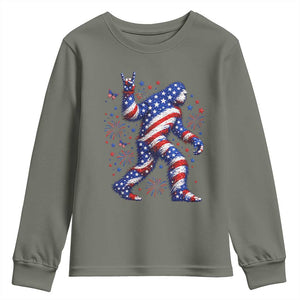Funny Patriotic Bigfoot Youth Sweatshirt 4th Of July Freedom TS12 Military Green Print Your Wear