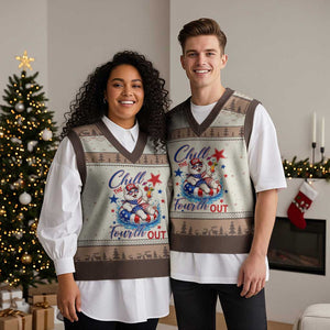 Funny Patriotic Persian Cat V-Neck Knit Sweater Vest Chill The Fourth Out TS12 Mocha Mousse Print Your Wear