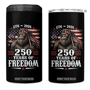 Bigfoot 250 Years Of Freedom 4 in 1 Can Cooler Tumbler Patriotic Sasquatch Lover