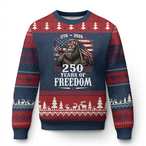Bigfoot 250 Years Of Freedom Ugly Christmas Sweater Patriotic Sasquatch Lover TS12 Navy Red Print Your Wear