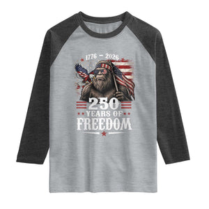 Bigfoot 250 Years Of Freedom Raglan Shirt Patriotic Sasquatch Lover TS12 Heather Gray Heather Charcoal Print Your Wear