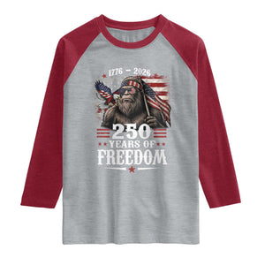 Bigfoot 250 Years Of Freedom Raglan Shirt Patriotic Sasquatch Lover TS12 Heather Gray Heather Red Print Your Wear
