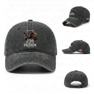 Bigfoot 250 Years Of Freedom Washed Cotton Baseball Cap Patriotic Sasquatch Lover TS12 Washed Cap Universal Fit Dark Green Print Your Wear