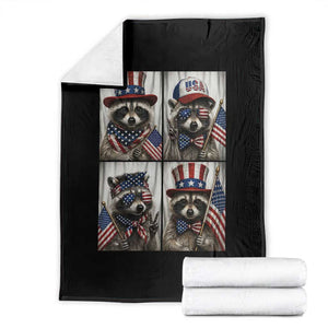 Funny Patriotic Raccoon Selfie Throw Blanket USA Flag Red White And Blue Graphic TS12 Black Print Your Wear