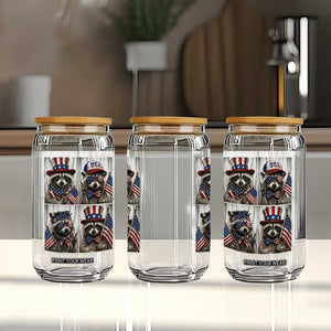 Funny Patriotic Raccoon Selfie Glass Can USA Flag Red White And Blue Graphic TS12 Print Your Wear