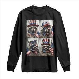 Funny Patriotic Raccoon Selfie Long Sleeve Shirt USA Flag Red White And Blue Graphic