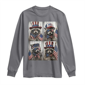 Funny Patriotic Raccoon Selfie Long Sleeve Shirt USA Flag Red White And Blue Graphic