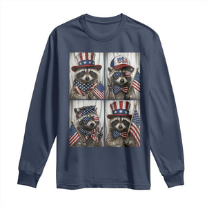Funny Patriotic Raccoon Selfie Long Sleeve Shirt USA Flag Red White And Blue Graphic