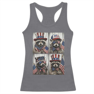 Funny Patriotic Raccoon Selfie Racerback Tank Top USA Flag Red White And Blue Graphic TS12 Charcoal Print Your Wear